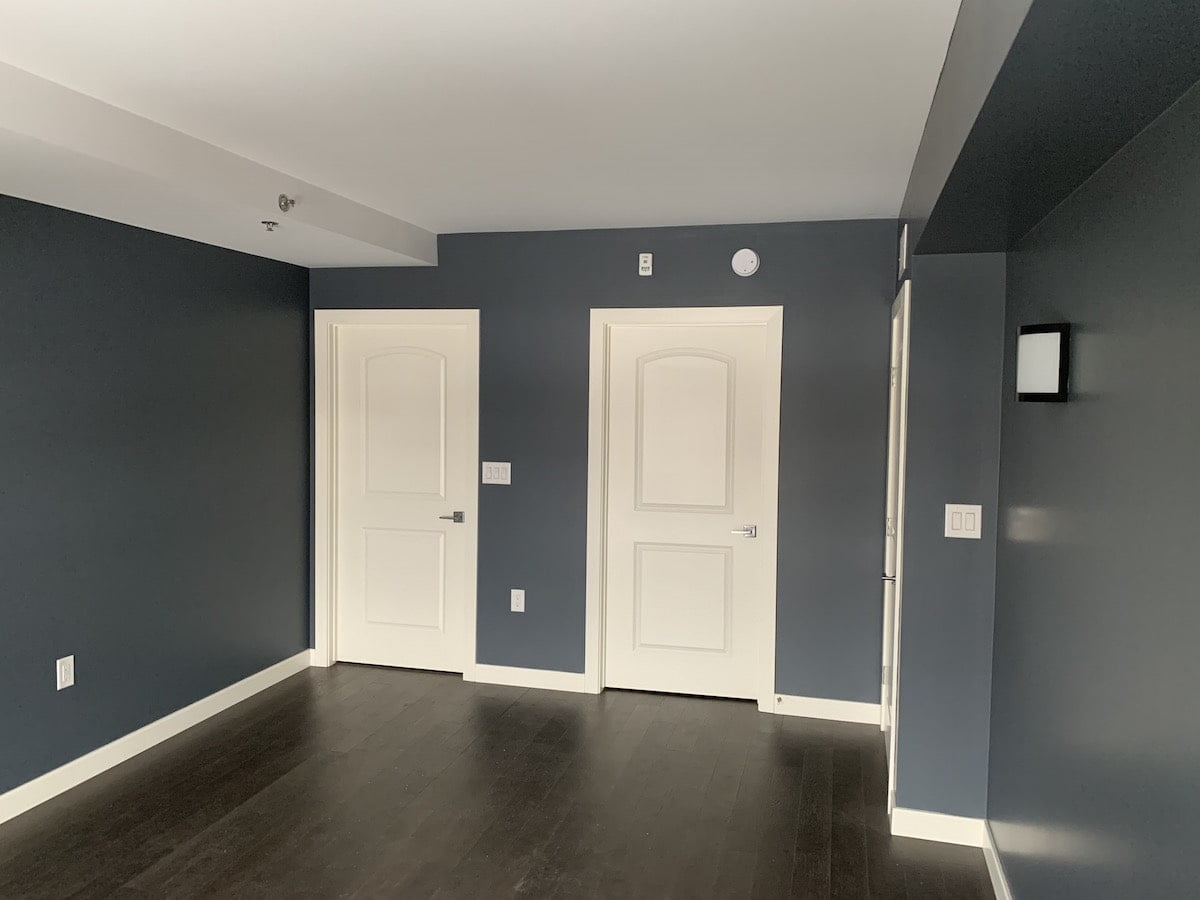 wood floor grey walls